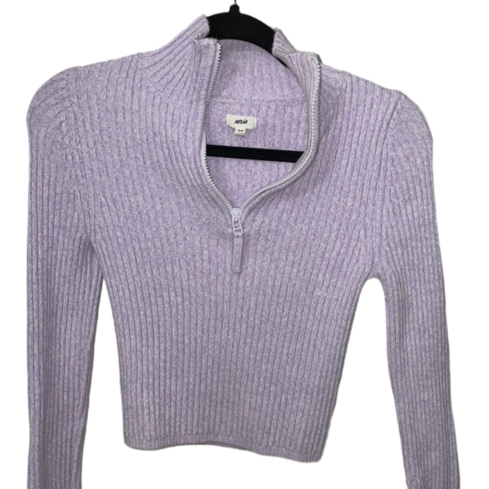 Aerie Late Night Quarter Zip Ribbed Sweater